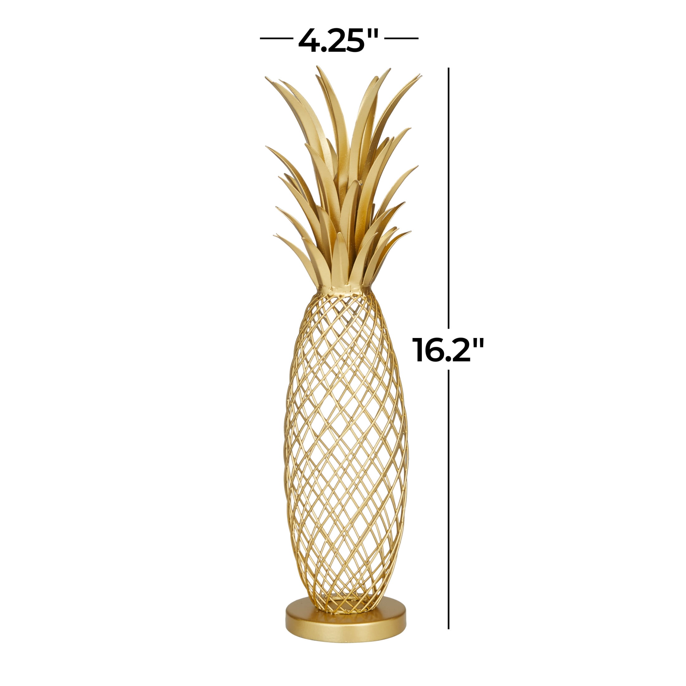 4" x 16" Gold Metal Pineapple Fruit Sculpture, by DecMode