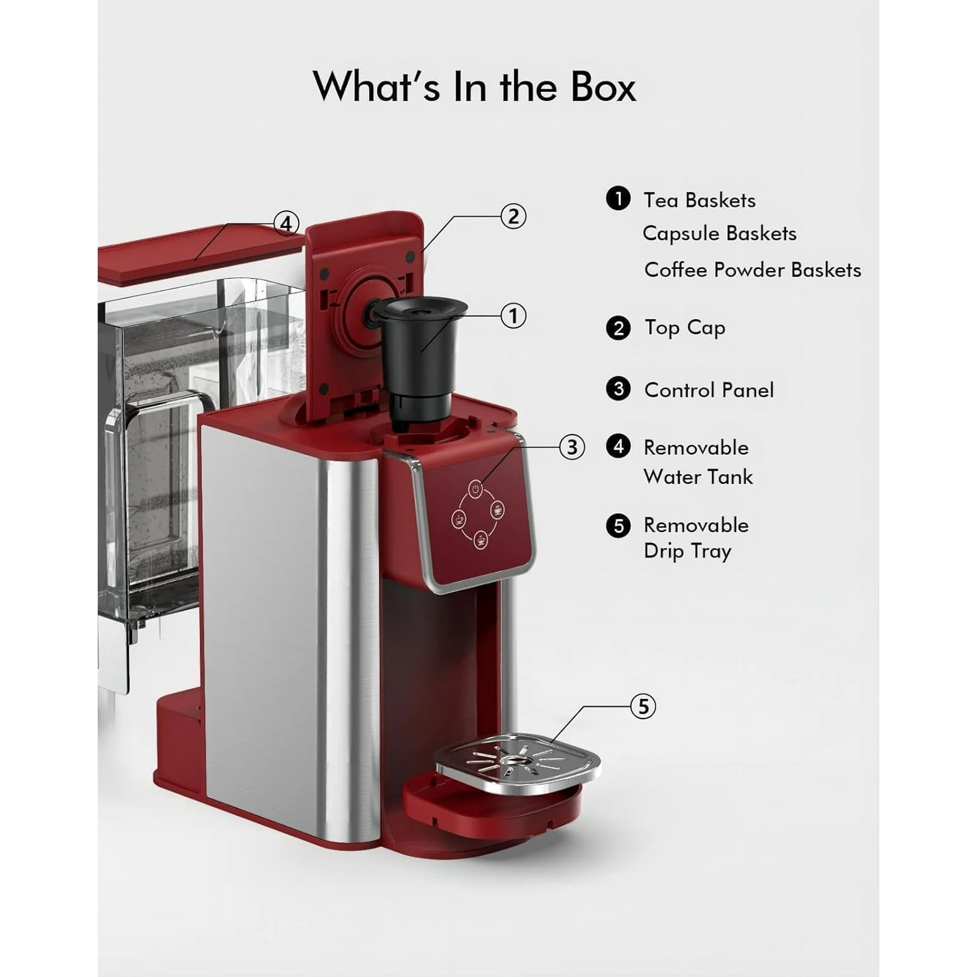SIFENE 3-in-1 Single Serve Coffee Maker, Red photo 6