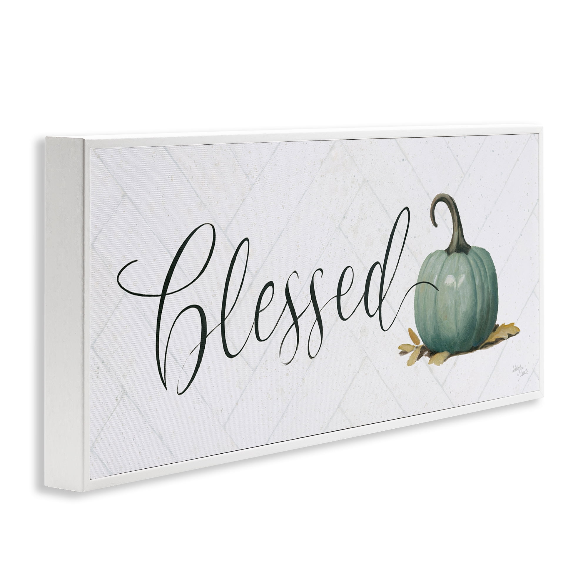 Stupell Industries Blessed with Pumpkin Typography Painting White Framed Art Prints Wall Art, 30 x 13