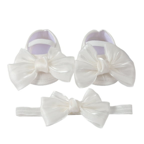 Baby Sweetie Baby Girls Mary Jane Flats and Headband Shiny Bowknot Soft Baptism Shoes and Hairband Set