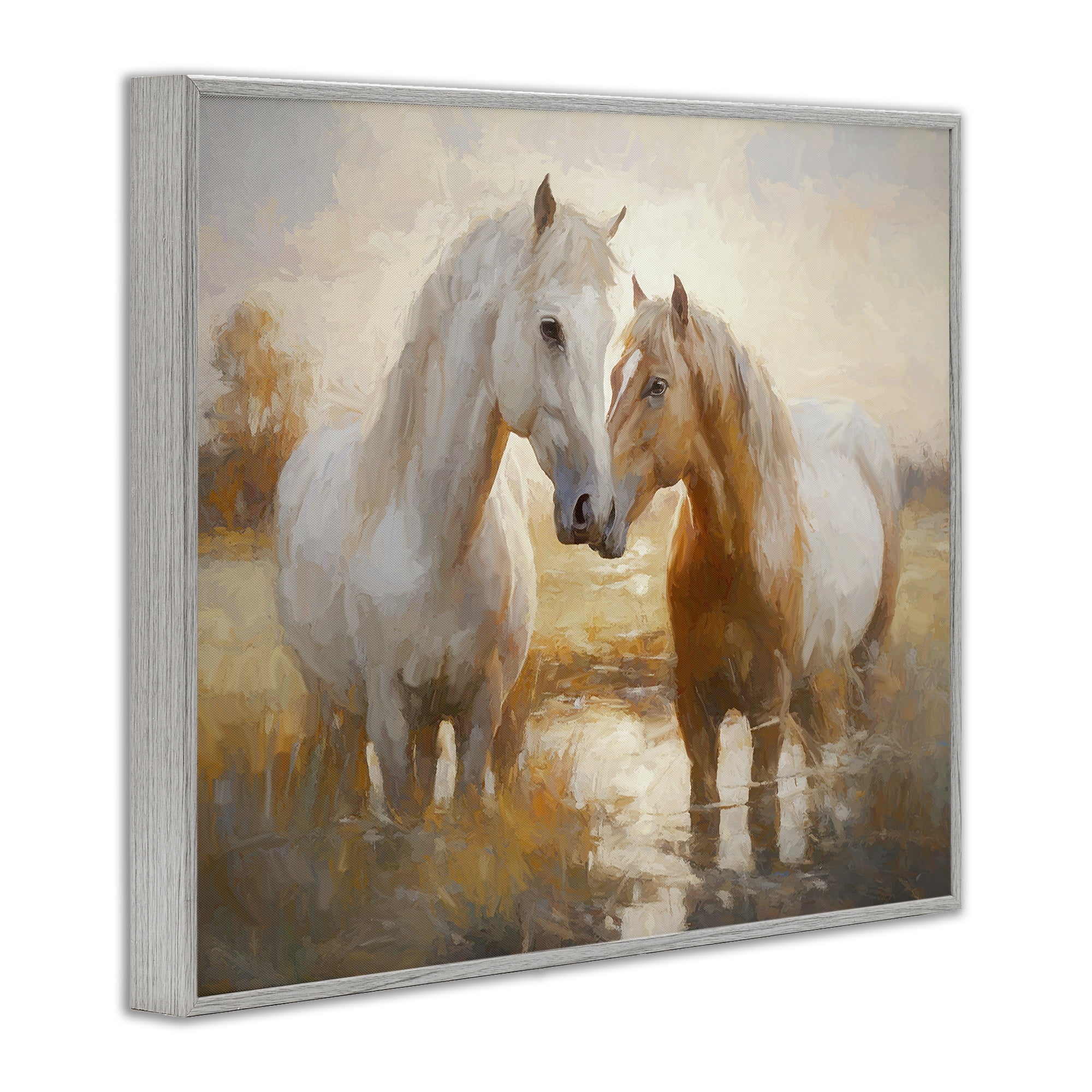 Stupell Industries Horse Pair in River Animals & Insects Painting Gray Framed Art Print Wall Art, 14 x 11