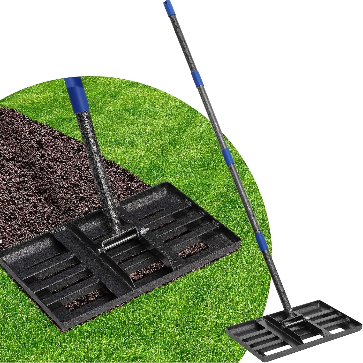 fanruina Lawn Leveling Rake, 17X10 Heavy Duty Lawn Leveler Tool for Lawns with 6FT Ergonomic Handle, Yard Garden Golf Course