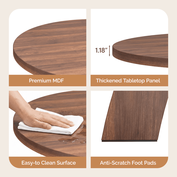 Round Side Table, 23.6 Inch Circular End Table with Curved Cross Legs, Melamine Laminated MDF Accent Table for Living Room, Bedroom, Balcony, Walnut