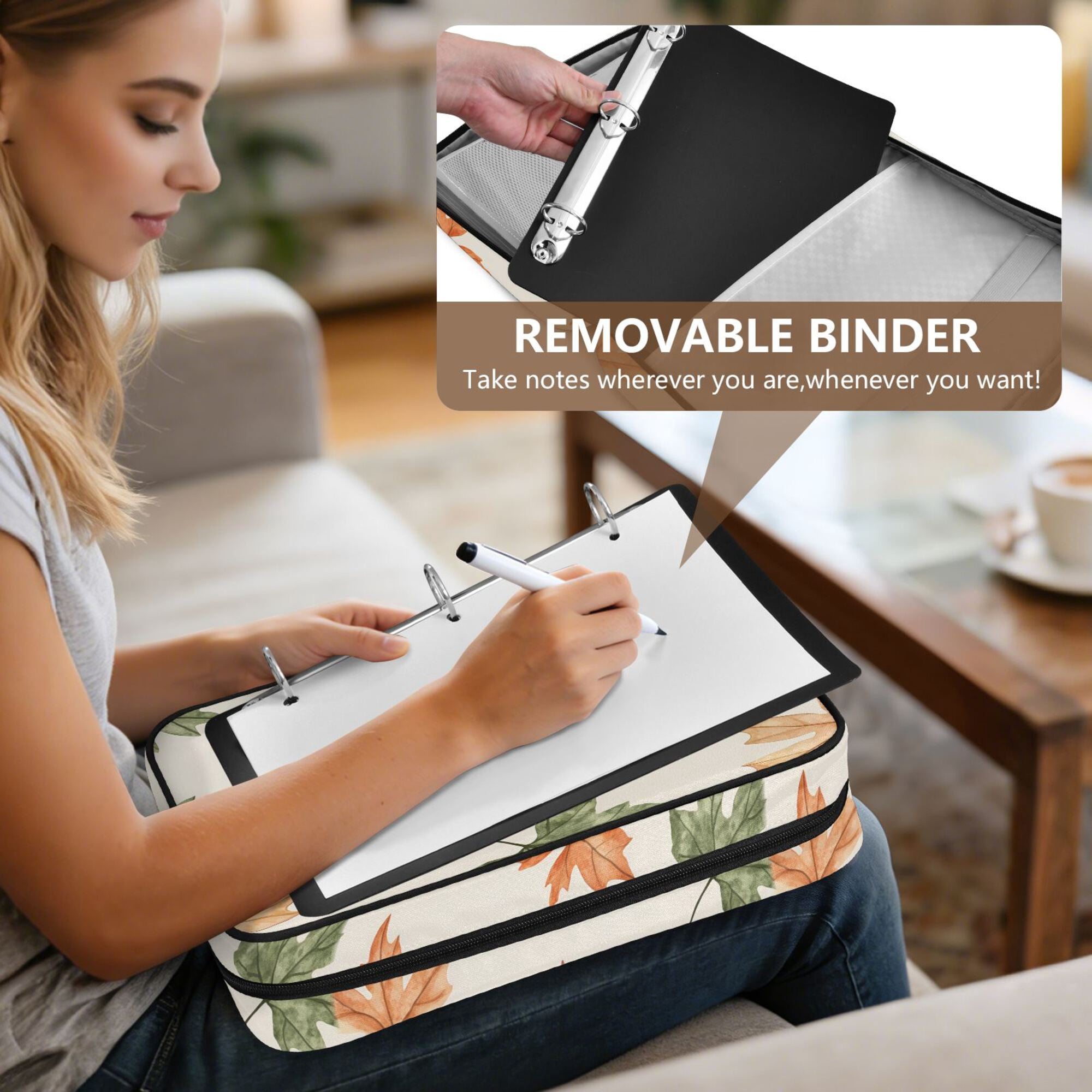 FORMRS Accordion File Folder A4 Size 7-Pocket Expanding Document Organizer Bag with 3 Ring Binder, Brown Autumn Leaves