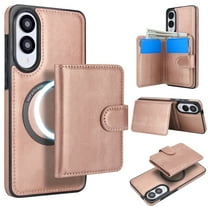 Decase for Samsung Galaxy S25 Edge Flip PU Leather Back Cover with 2-in-1 Detachable Magnetic Wallet with 5 Card Slots Compatible Mag-Safe and RFlD Blocking Kickstand and Wireless Charging,Rosegold