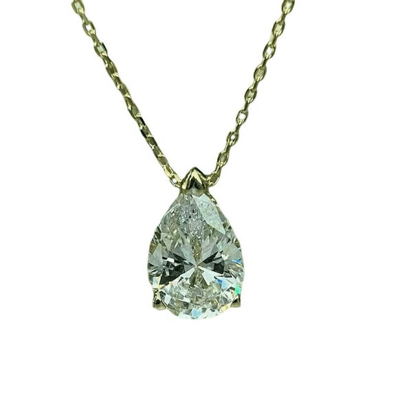 Aishvi Jewels 2 Ct Pear Cut Real Moissanite Women's Solitaire Pendant With 18" Chain 14K White Gold Plated 925 Sterling Silver