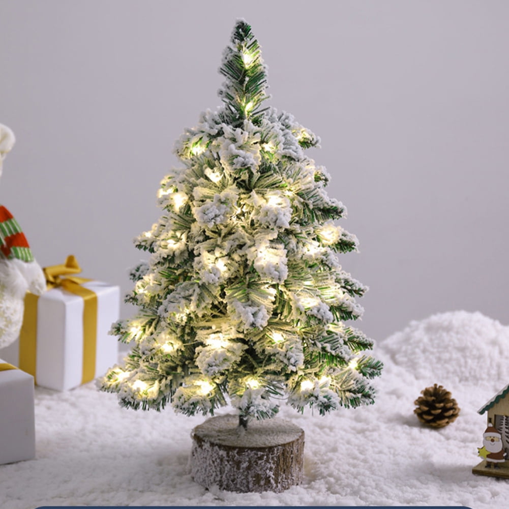 18" Prelit Mini Christmas Tree, Snowy Small Xmas Tree with LED Lights Pre Lit Small Christmas Tree