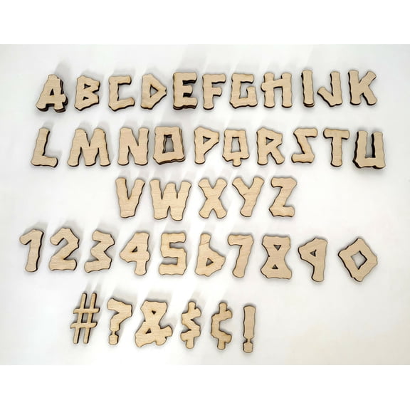 Wood Layout Letters & Numbers: Tiki Font (2" Tall) - 47-Piece Set