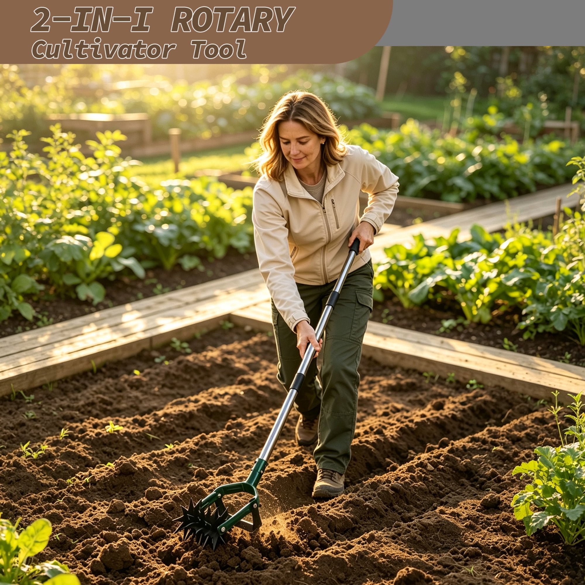 Ashfield & Harkness: 2-In-1 Rotary Cultivator & Weeder - Lawn & Garden Tool, 70" Adjustable Handle Rolling Tiller, Soil Loosening, Sturdy Tines-Blade