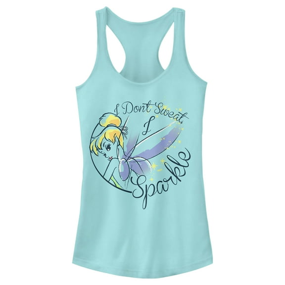 Junior's Peter Pan Tinkerbell I don't Sweat, I sparkle Racerback Tank Top Cancun Small
