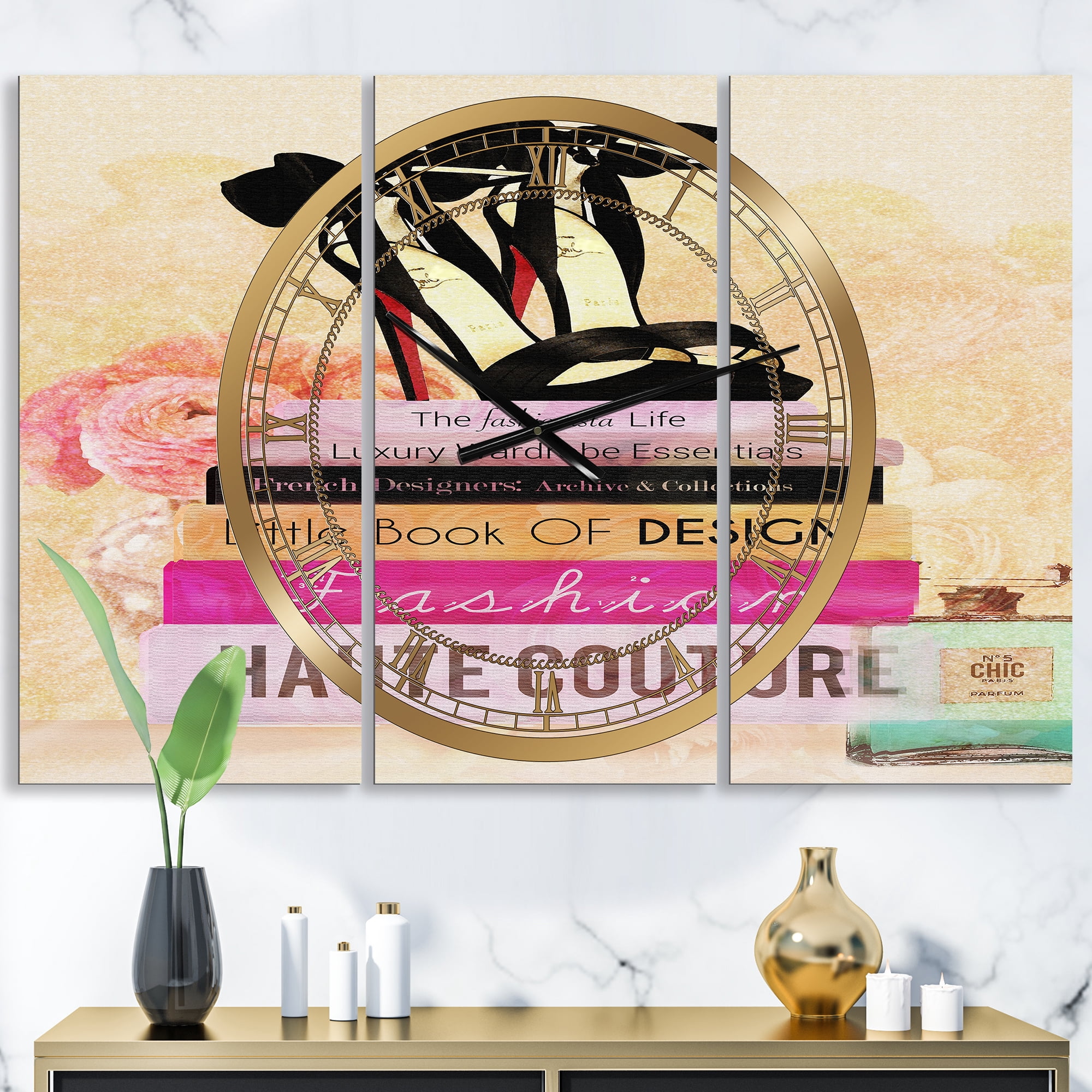 Designart 'Fashionista Reads 2' Oversized Fashion Wall Clock