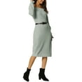 thumbnail image 4 of INSPIRE CHIC Women's Off Shoulder Long Sleeve Ribbed Knit Pullover Midi Sweater Dress Gray L, 4 of 6