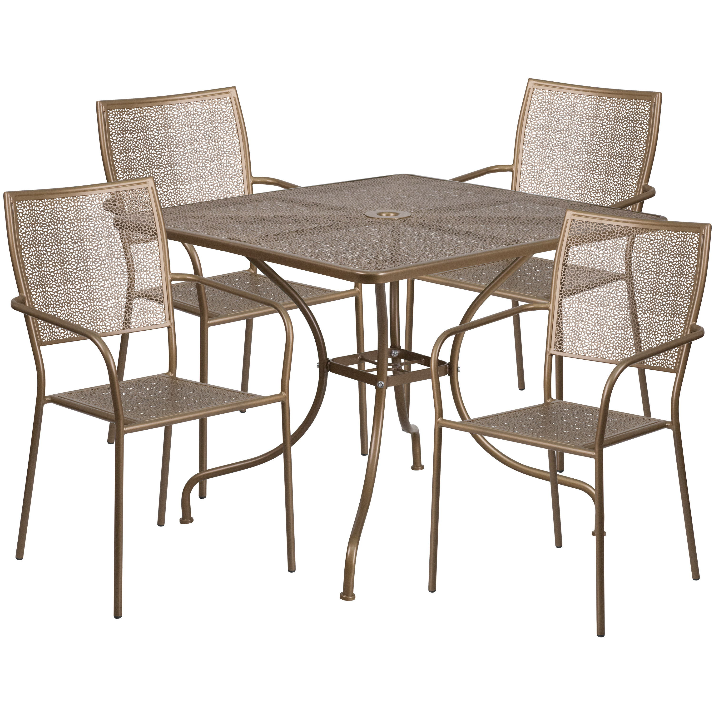 Flash Furniture Commercial Grade 35.5" Square Gold Indoor-Outdoor Steel Patio Table Set with 4 Square Back Chairs - image 2 of 5