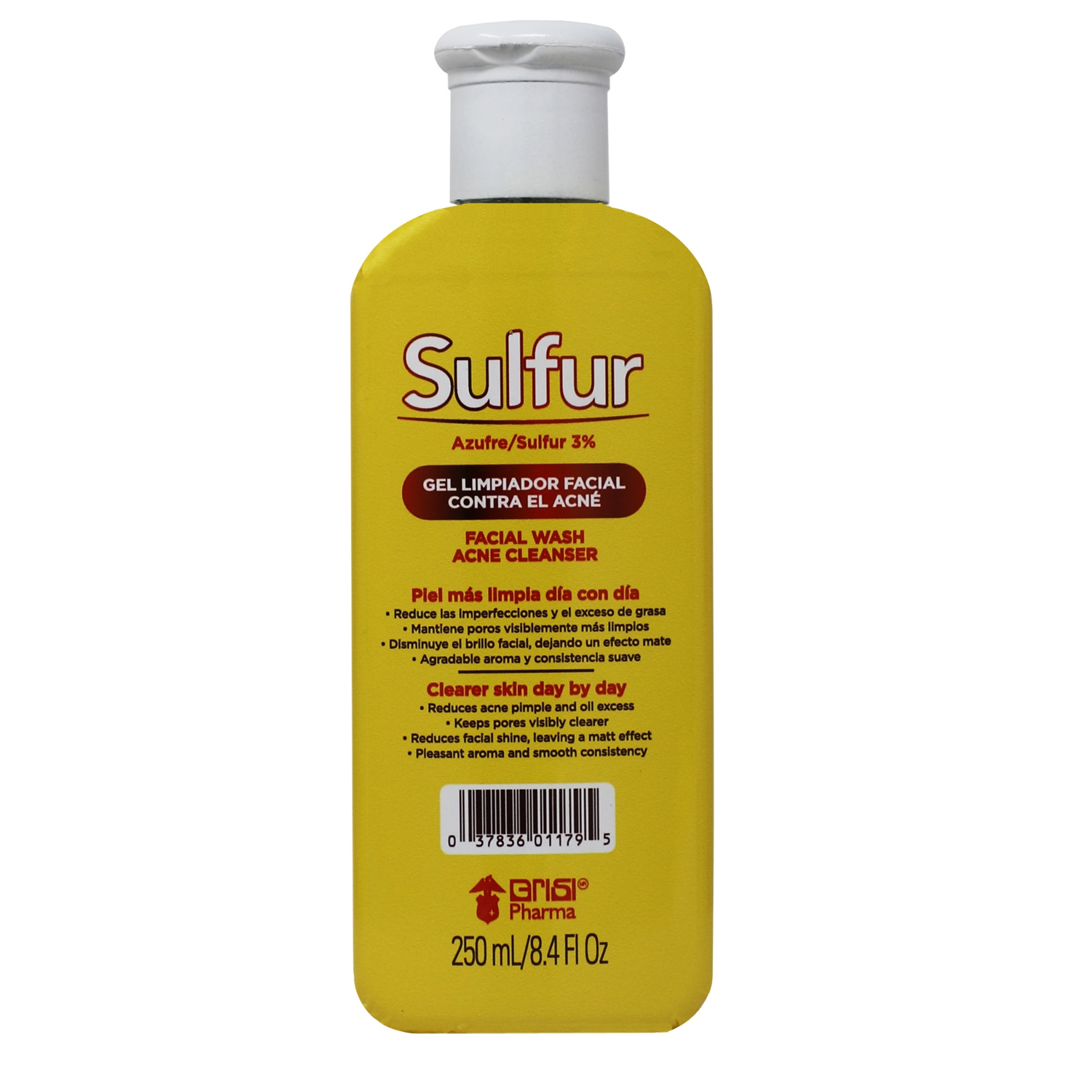 Grisi Sulfur Facial Wash and Cleanser, Reduces Oil Excess Pimples, 8.4 fl oz