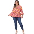 thumbnail image 3 of DARING DIVA Women's Plus Floral Ruffle 3/4 Sleeve Peplum Top 1X Orange, 3 of 6