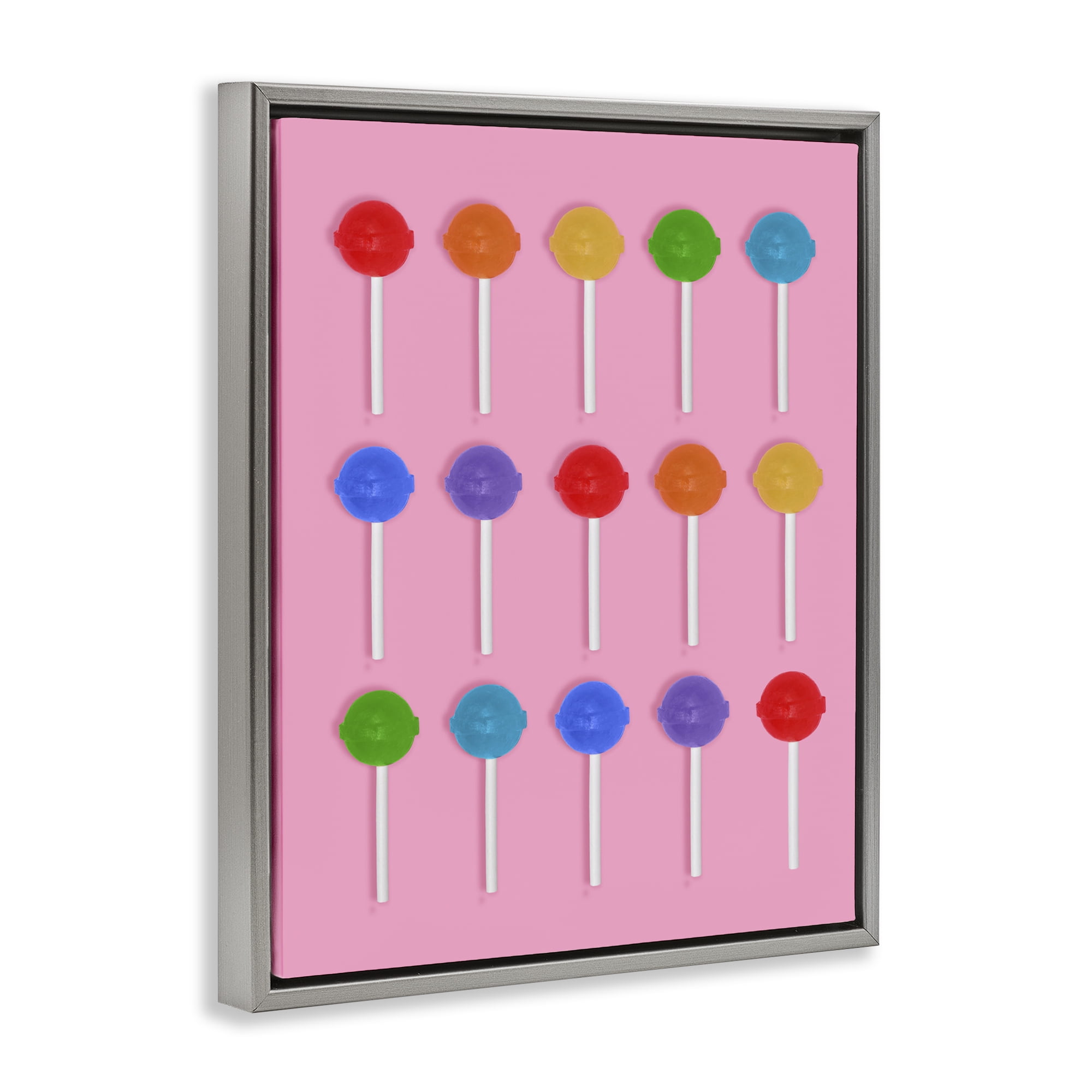 Stupell Industries Rainbow Lollipop Grid Gray Framed Floater Canvas Wall Art, design by LISH Creative