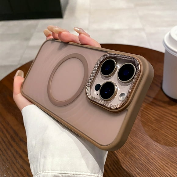 Matte Desert Titanium Gold magnetic charging phone case for iPhone 16 15 14 13 12 11 Pro Max magsafe metal lens frame hard cover