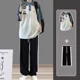 thumbnail image 2 of Conjunto de pantalones lisos para hombre, conjunto de camiseta blanca para entrenamiento, pantalones de dos piezas a la moda, pantalones casuales elásticos 5xl, camiseta básica elegante Kpop, 2 of 4