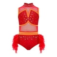 thumbnail image 3 of Manyakai Combinaison de Danse Ballet Moderne Jazz Latin Sans Manches en Plumes et Tulle pour Filles Rouge 10, 3 of 6