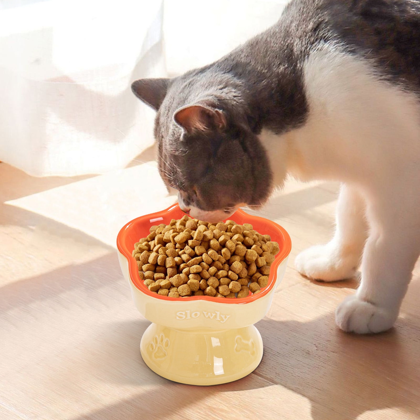Ceramic Slow Feeder Cat Bowl | Flower Design Anti-Gulping Pet Dish for Cats & Small Dogs | Reduces Overeating & Vomiting | Easy Clean Food-Grade Material