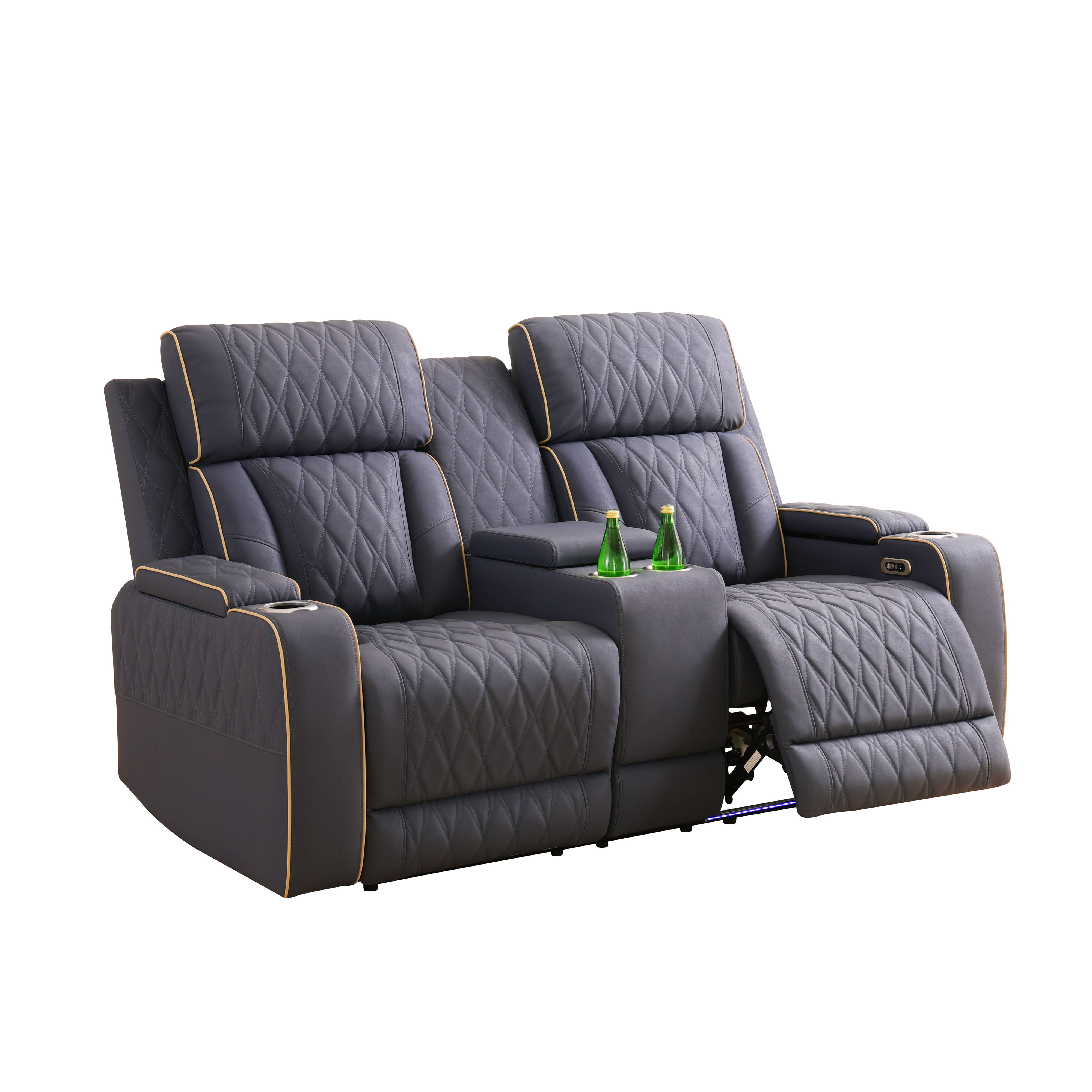 MAYEERTY Power Recliner Loveseat, 2-Seater Sanded Leather Recliner Sofa with LED, USB Charger, Cup Holders & Storage, for Living Room, Family Use