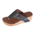 thumbnail image 5 of Rokment Womens Vintage Leather Platform Wedges Flip Flops Beach Vacation Casual Orthopedic Slip on Dress Sandals Chunky Heeled Thongs Slides for Woman Blue Size 6, 5 of 6