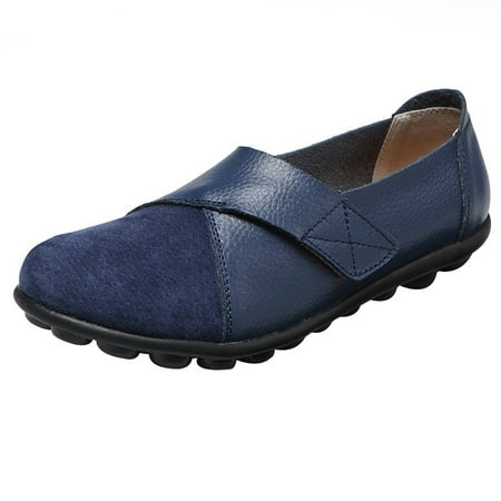 

HRSR Orthopedic PU Leather Loafers Soft Sole Casual Flats Shoes for Women Students(Blue 39)