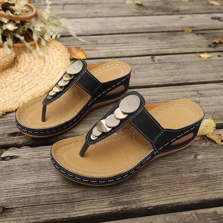Hurxie Flat Sandals for Women Dressy: Summer Comfortable Dress Thong Flats Sandal Black 6.5, Women's