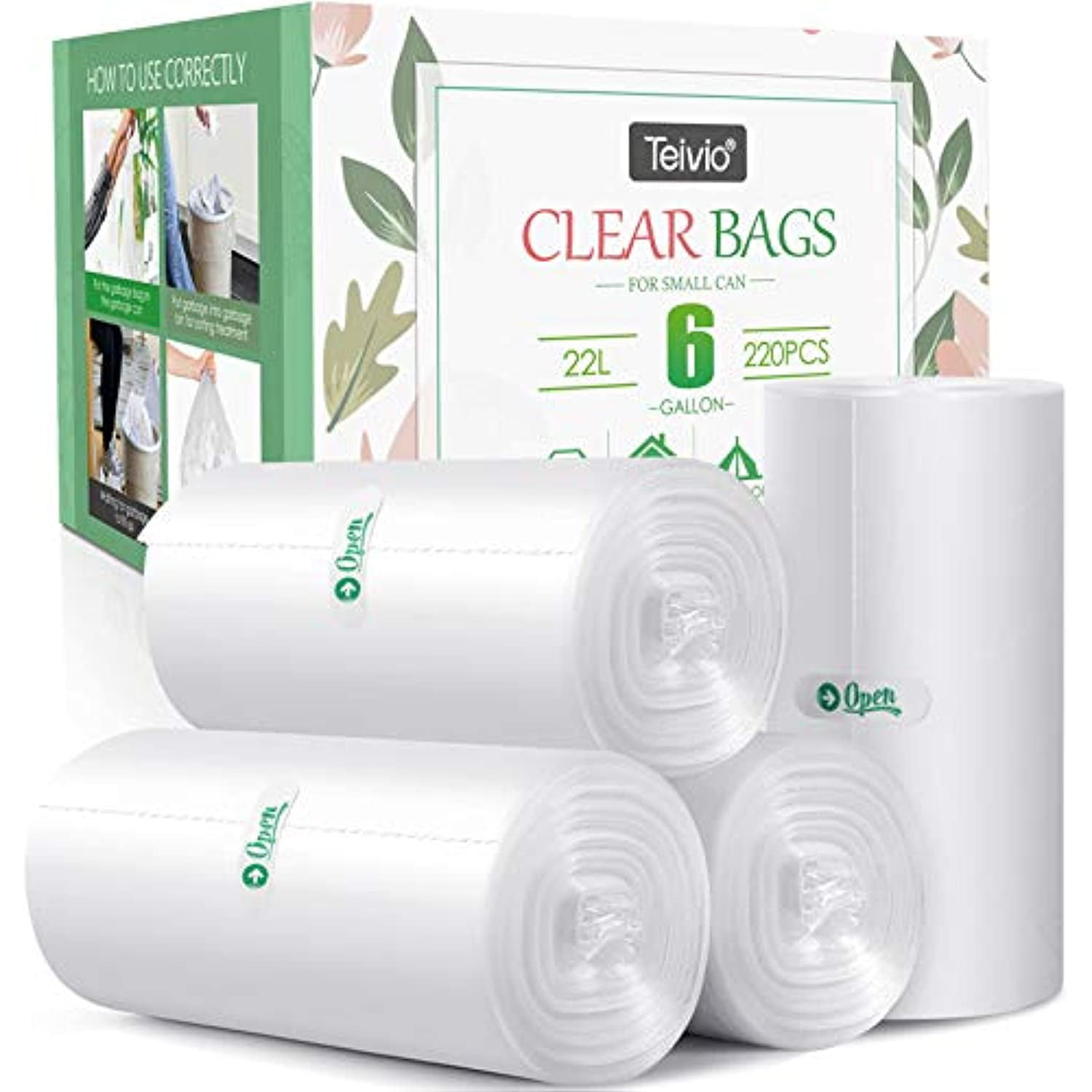 6 Gallon 220 Counts Strong Trash Bags Garbage Bags By Teivio, Bin