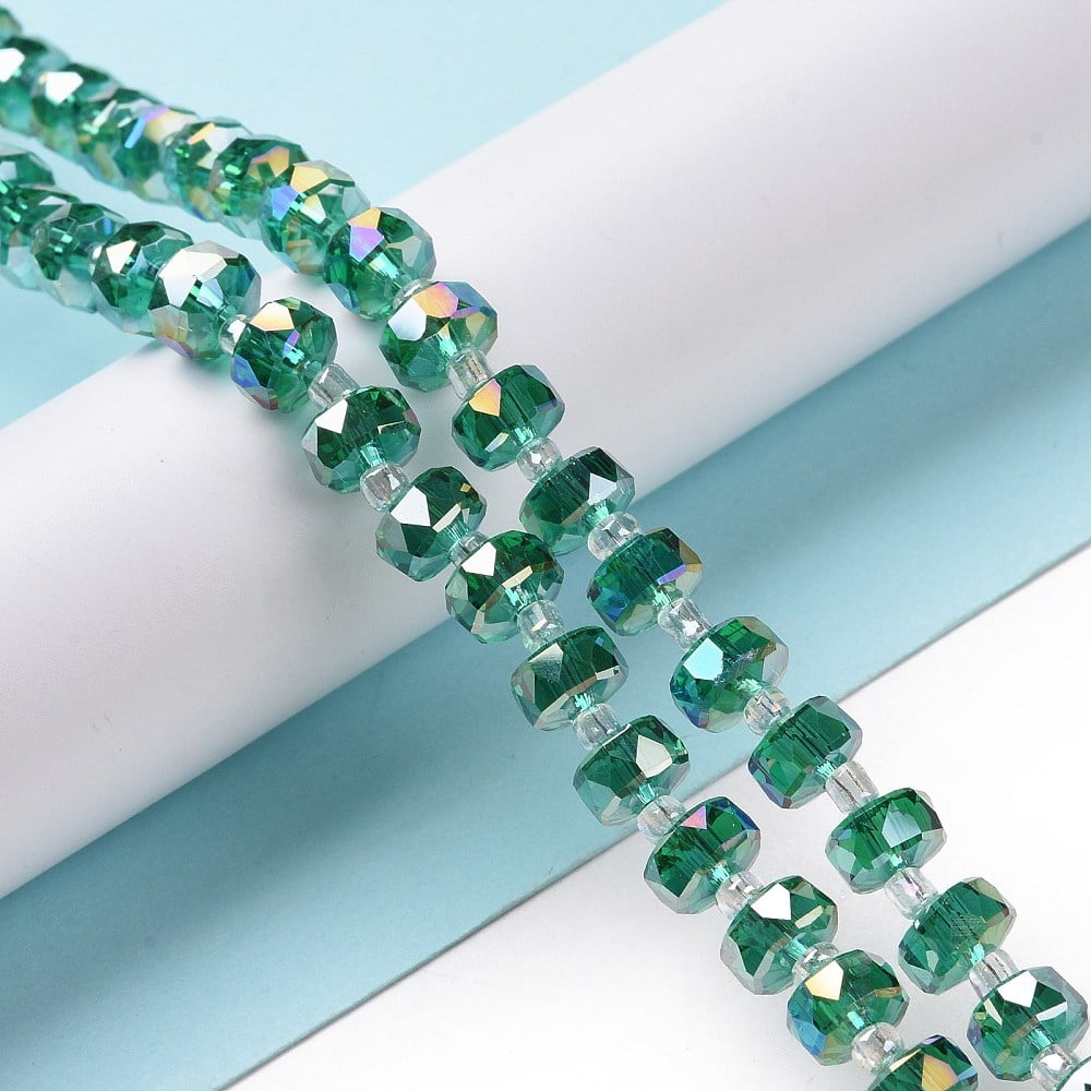 Electroplate Transparent Glass Beads Strands AB color Plated Faceted Rondelle Sea Green 7.5~8x4.5mm Hole: 1.2mm about 78~80pcs/strand 21.25~22.04 inch(54~56cm)