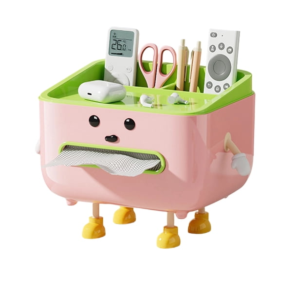 Bonita funda para caja de pañuelos, soporte para caja de pañuelos con patas y soporte para teléfono, dispensador de pañuelos multifuncional con compartimentos para organizar el escritorio en casa.