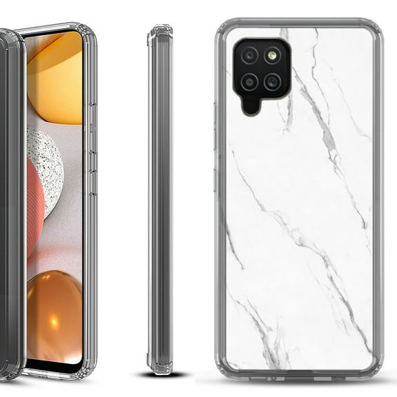 Shockproof Bumper Phone Case for Samsung Galaxy A42 5G, by OneToughShield ® - Marble / White