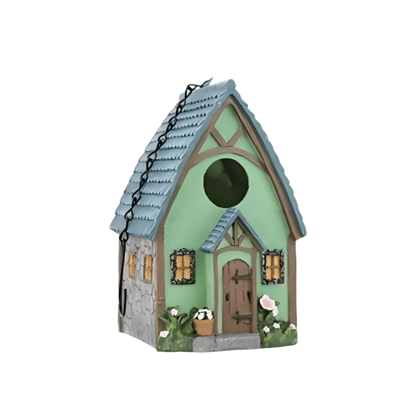 Cottage Birdhouse with Flower Accents, Hanging Birdhouse for Outside, Hand-Painted Resin  Birdhouses for Bluebird Sparrow Finch Cardinals Garden, Patio, Yard
