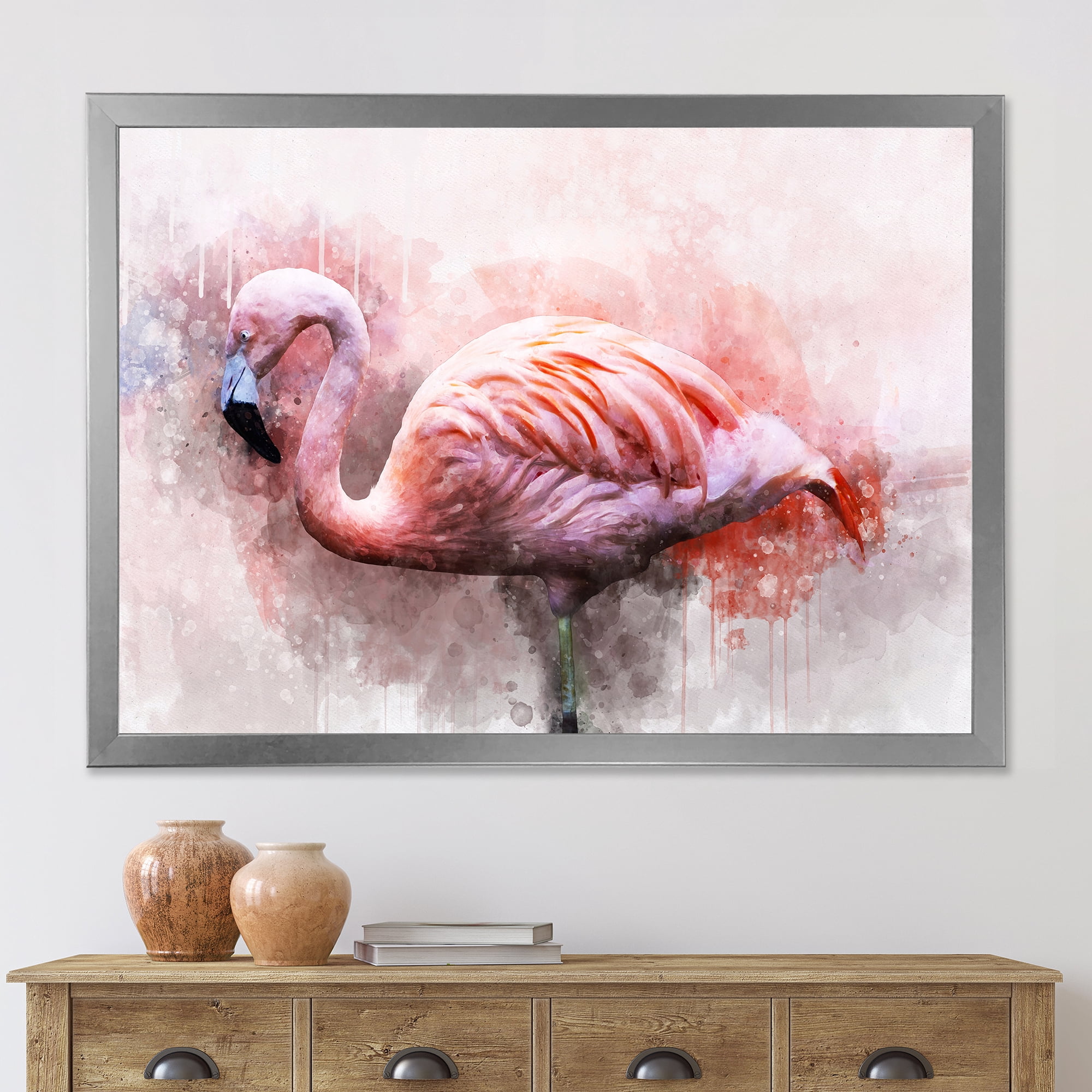 Designart 'Abstract Portrait of Pink Flamingo V' Farmhouse Framed Art Print