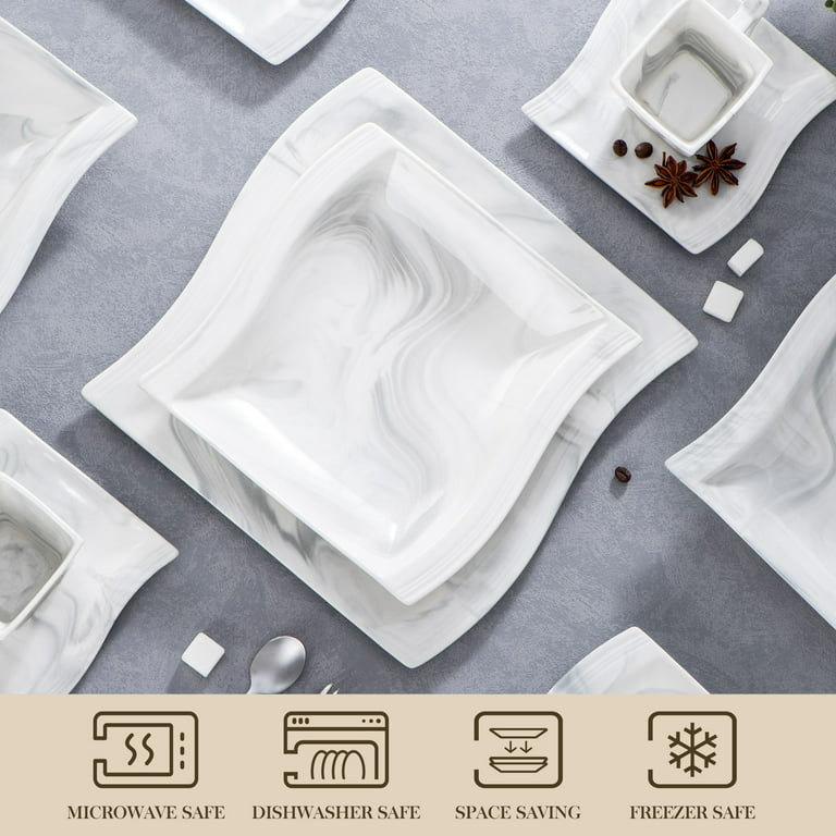 MALACASA Flora 60-Piece White Porcelain Dinnerware Set Plates Cups
