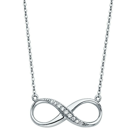 Gold Love Charm Necklace Ioka - 14K White Gold Forever Love Infinity Symbol Charm With Cubic Zirconia CZ Trendy Pendant Chain Necklace - 17+1