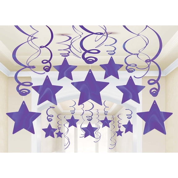 Purple Foil Star Hanging Decorations (30 Count)