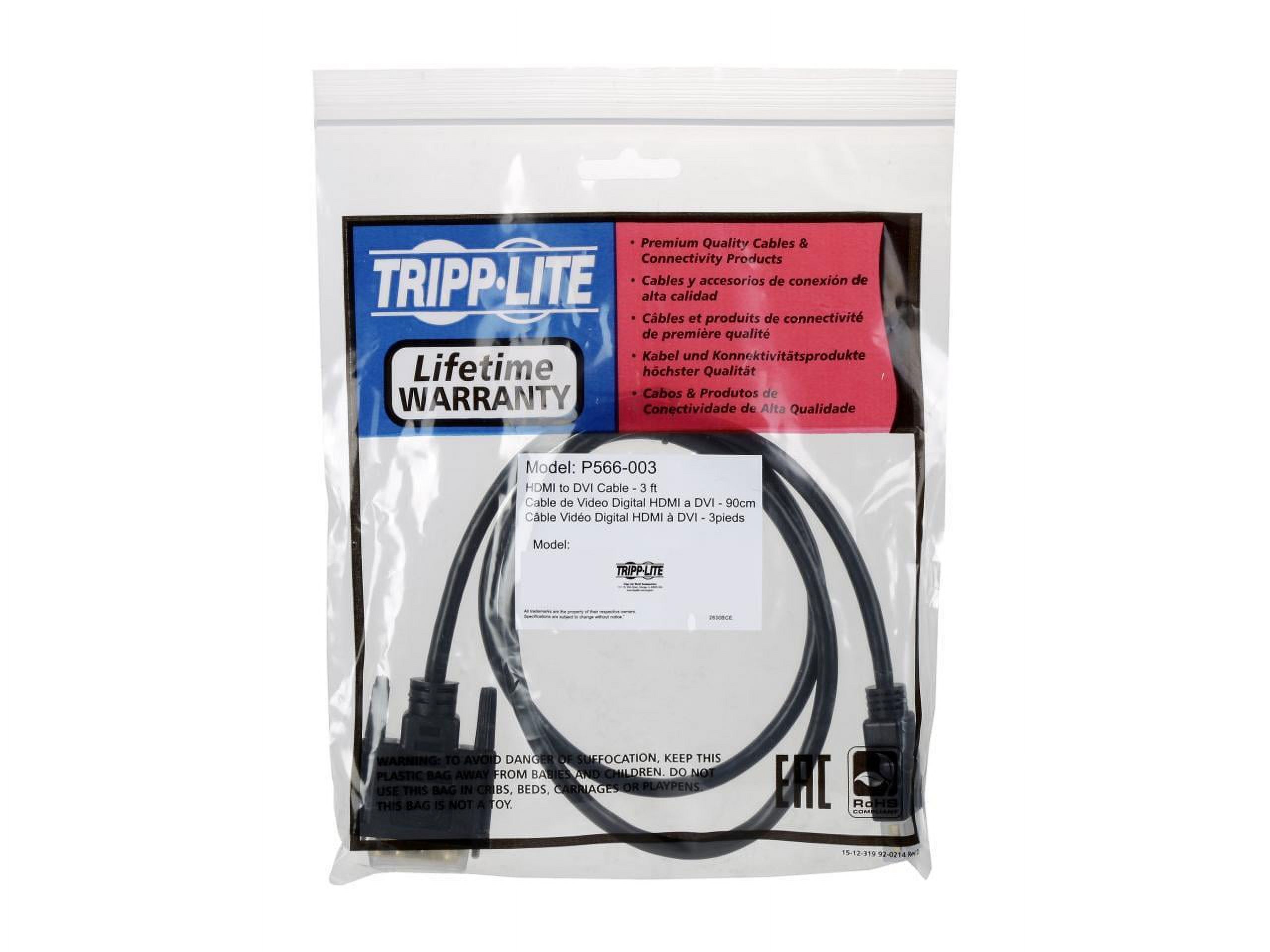 Tripp Lite P566-003 HDMI to DVI Cable, Digital Monitor Adapter Cable (HDMI to DVI D M/M), 1080P, 3 ft. - image 3 of 3