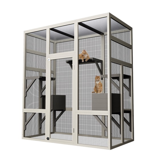 Catio Outdoor Cat Enclosure with 7 Platforms, 2 Resting Boxes, Large Window Cat House for 4-6 Mulitiple Cats Walk in Kitty Cage 70"
