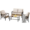 thumbnail image 2 of ModFusion 4-Piece Outdoor Indoor Patio Wicker Furniture Set, All-Weather Rattan Chair and Loveseat with Wood Armrests, Light Brown and Beige, 2 of 10