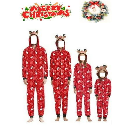 

Vigorbear Family Christmas PJs Matching Sets Xmas Snowman Print Hooded Onesie Jumpsuit Holiday Hooded One Piece Pajamas Sleepwear