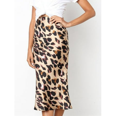 Leopard Pencil Skirt - Womens Elastic Waist Band Slim Fit Bodycon Leopard Elegant Pencil Midi Skirt