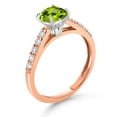 thumbnail image 3 of Gem Stone King 10K Rose Gold Green Peridot and White Lab Grown Diamond Engagement Ring for Women (2.70 Cttw, Cushion Checkerboard Cut 8MM, Gemstone August Birthstone, Available in Size 5, 6, 7, 8, 9), 3 of 4
