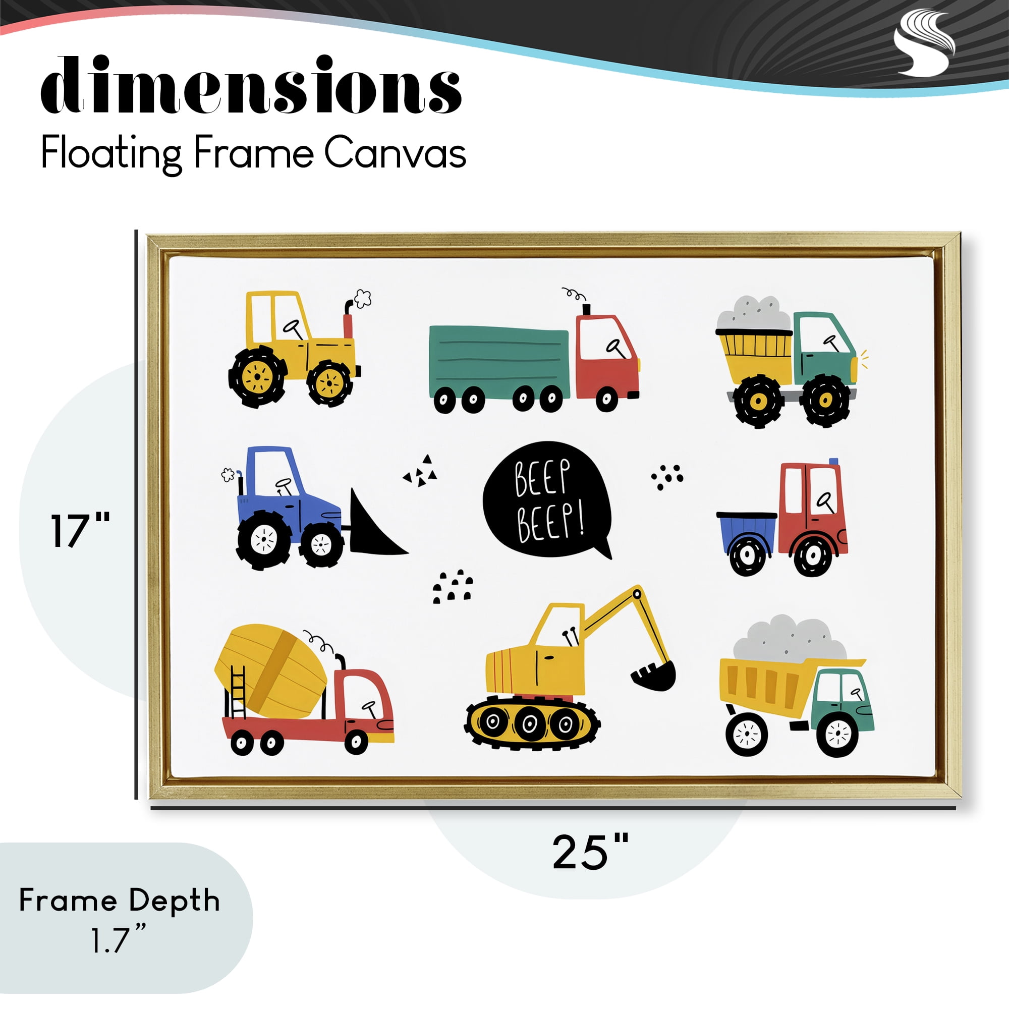 Stupell Industries Beep Construction Vehicles Gold Framed Floater Canvas Wall Art, design by Creative Studio