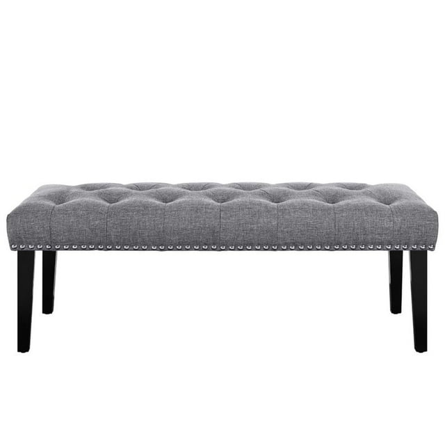 Beaumont Lane Diamond Button Tufted Upholstered Bed Bench in Gray