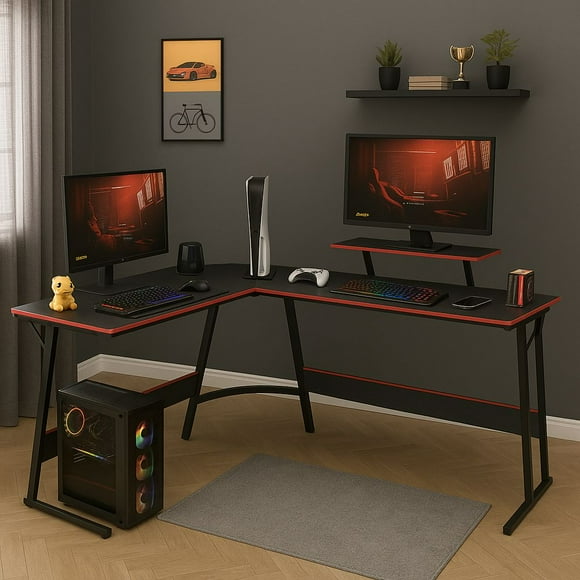 Escritorio Gamer en L Titano Nova Moderno en Color Negro