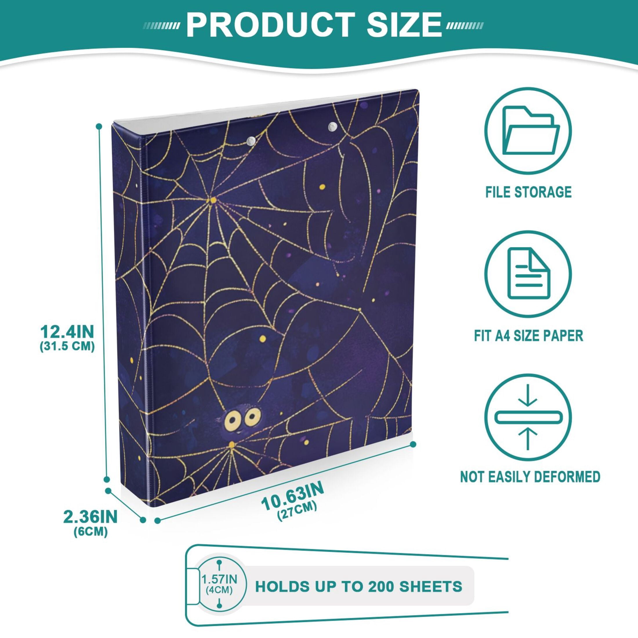 Spiders Webs 3 Ring Binders 1.5 inch Hardcover File Folders with Interior Pockets A4 Size Organizer for School Office Hospital