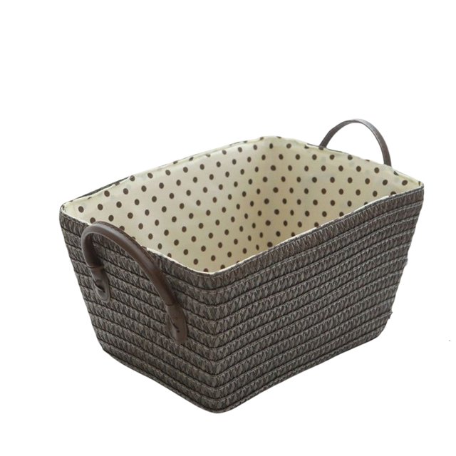Matsuzay Cesta de almacenamiento con asa, organizador de cubos de tela Rectangular apilable, caja tejida, soporte organizador para sala de estar Almacenamiento y organización del hogar Café 35x24x16cm