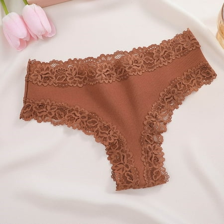 Panties for Women Tummy Women s Fashion Solid Color Low Waisted Lace Tummy Butt Lift Underpants Silk Panties for Women Brown M