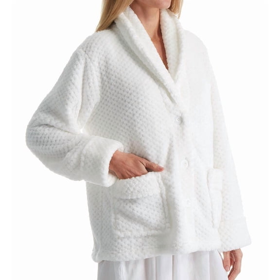 Women's La Cera 8825 100% Polyester Honeycomb Fleece Bed Jacket (White M)
